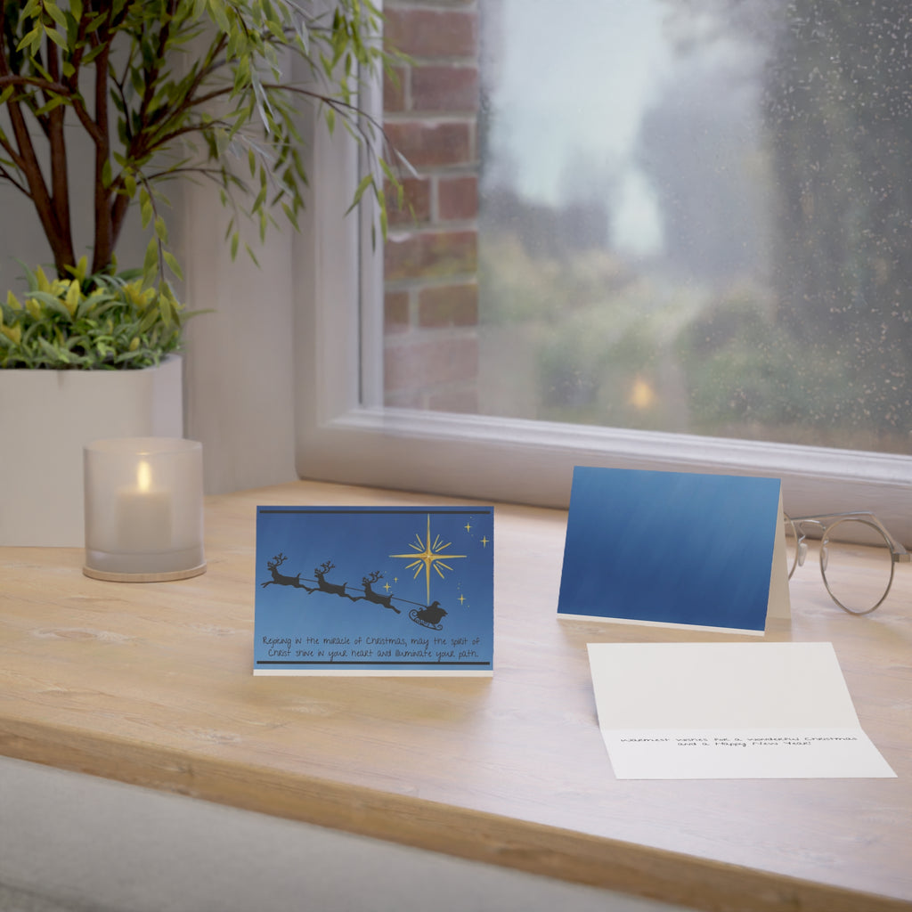 Christmas Star Greeting Cards – Religious Holiday Cards with Santa Silhouette (Pack of 1, 10, 30, 50)