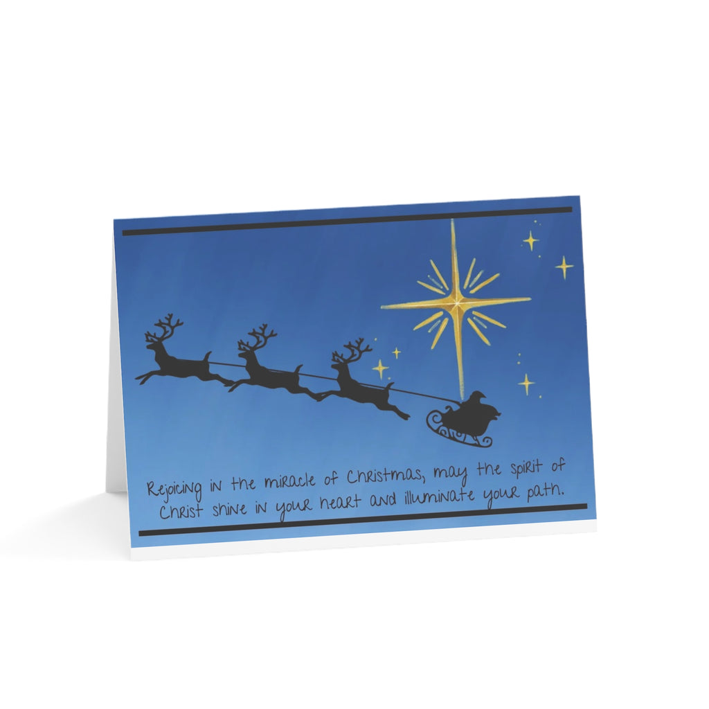 Christmas Star Greeting Cards – Religious Holiday Cards with Santa Silhouette (Pack of 1, 10, 30, 50)
