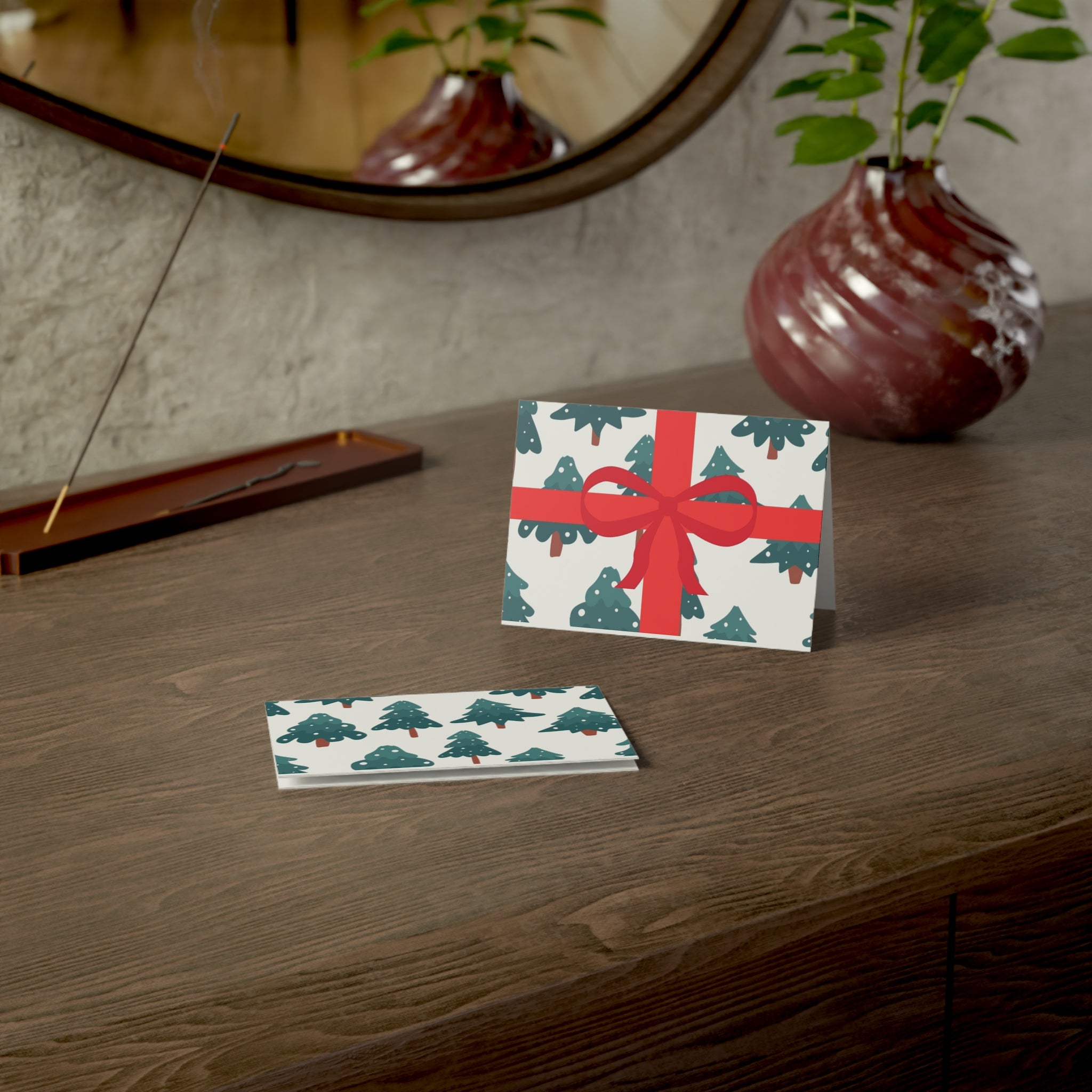 Holiday Tree Gift-Striped Greeting Cards — Pack of 1/10/30/50