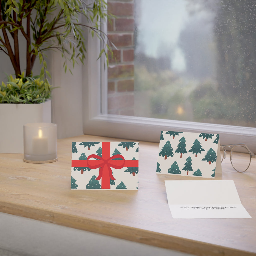 Holiday Tree Gift-Striped Greeting Cards — Pack of 1/10/30/50